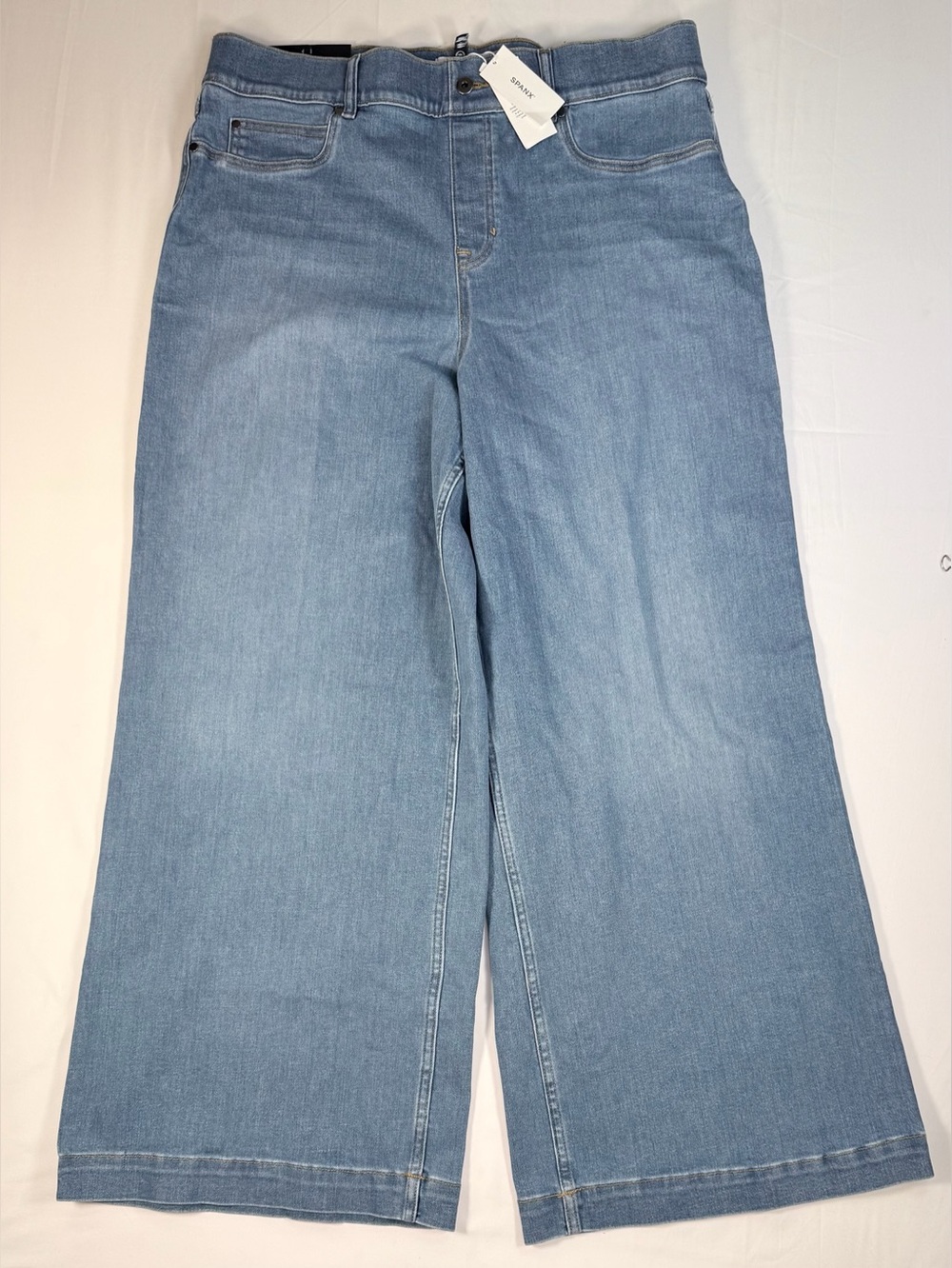NWT SPANX Women Wide Leg Jeans 3X High Rise Stonewashed Blue Denim NEW